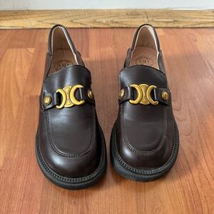 Brown Leather Loafers with Gold Accent